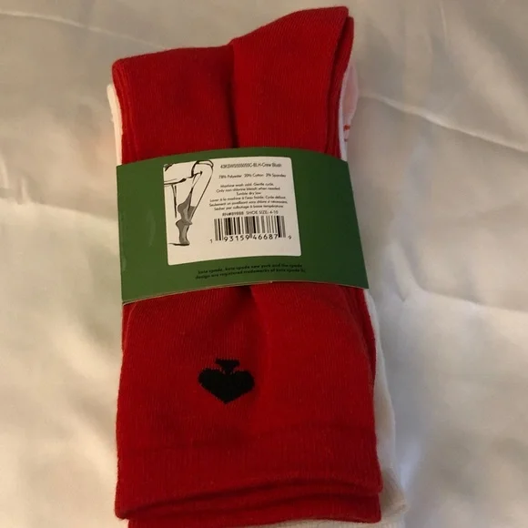 Kate Spade 3 Pair Crew Socks Pink With Doves, Red & White Shoe Size 4-10 NWT - Picture 4 of 11